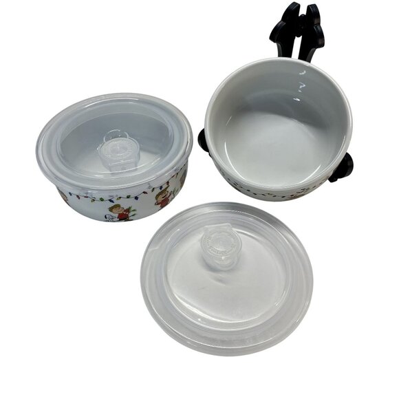 Peanuts Charlie Sally Brown Ceramic Bowls Set W/ Lids Christmas Holiday 6 in - Picture 4 of 8